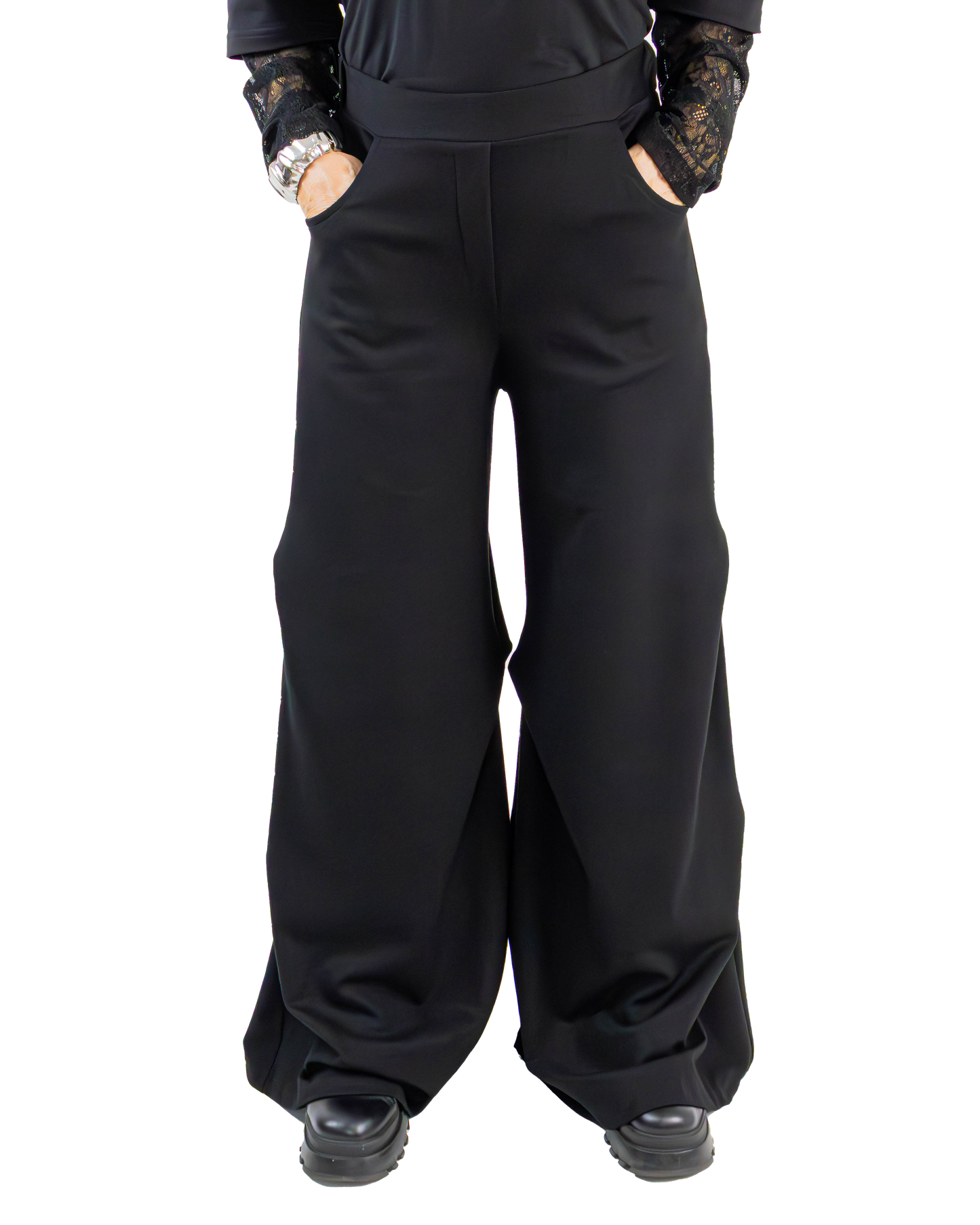 Pantaloni Wide-Leg cu Detaliu Lateral Sculptural (S-L)