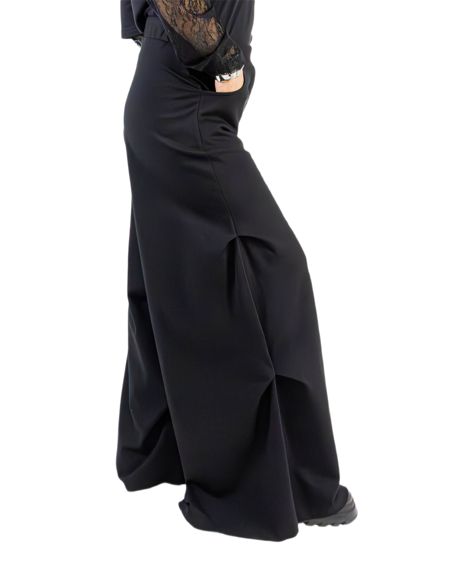 Pantaloni Wide-Leg cu Detaliu Lateral Sculptural (S-L)