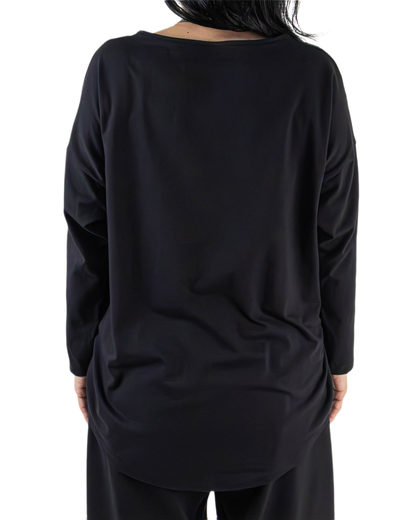 Bluză Neagră cu Șnur Lateral și Buzunar Texturat (S-XL)