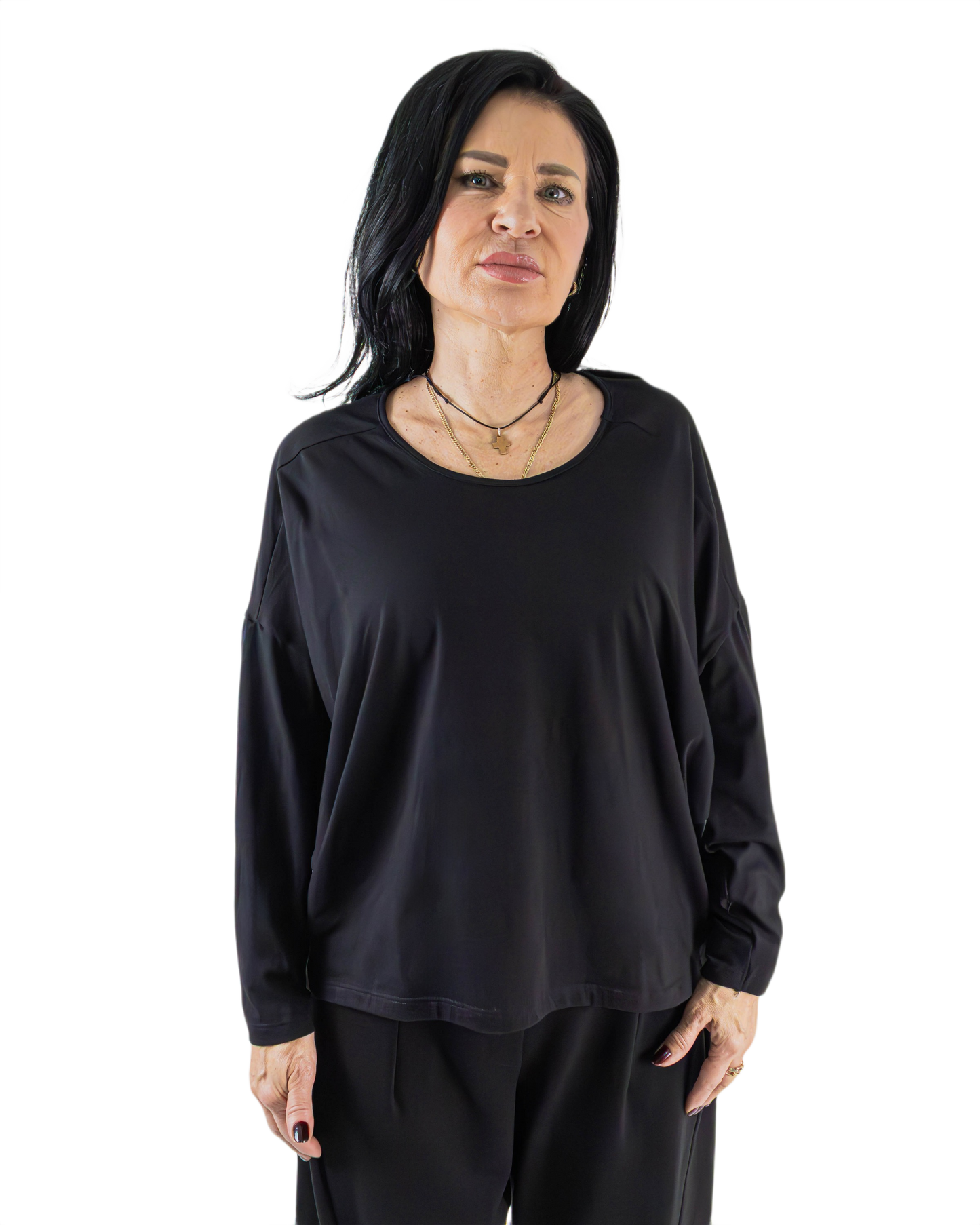 Bluză Noir cu Spate Drapat Arhitectural | Mărime Universală (S-XL) | Qarma