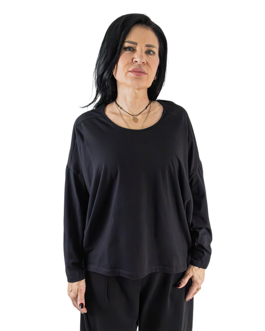 Bluză Noir cu Spate Drapat Arhitectural | Mărime Universală (S-XL) | Qarma