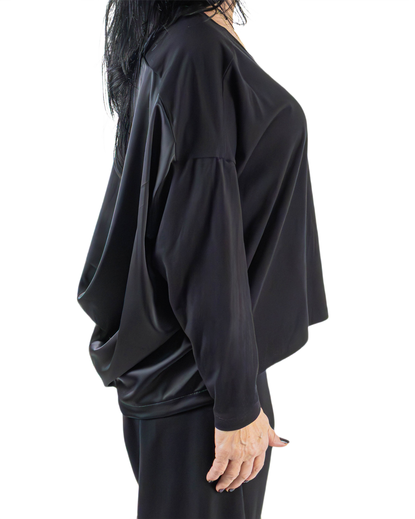 Bluză Noir cu Spate Drapat Arhitectural | Mărime Universală (S-XL) | Qarma