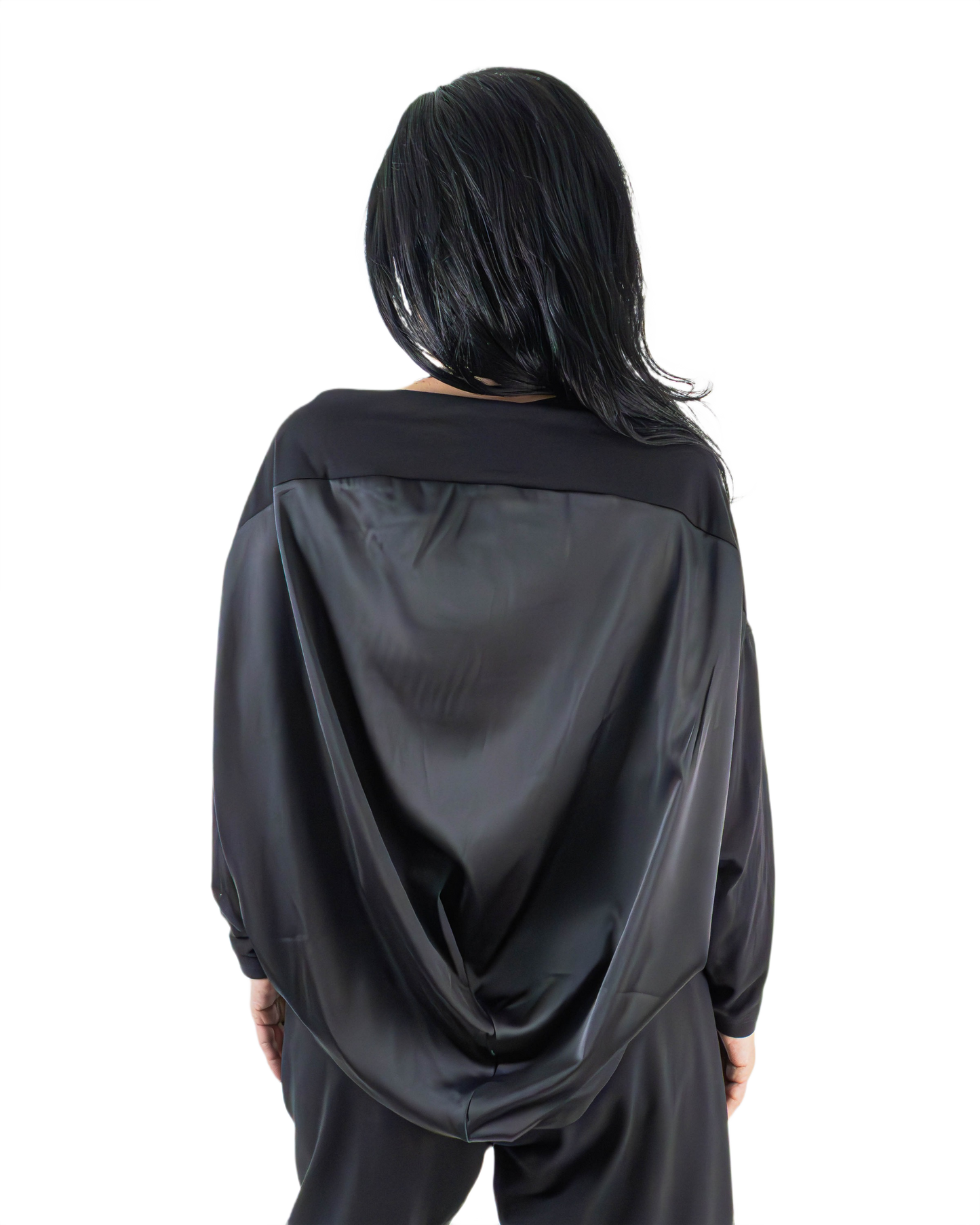 Bluză Noir cu Spate Drapat Arhitectural | Mărime Universală (S-XL) | Qarma