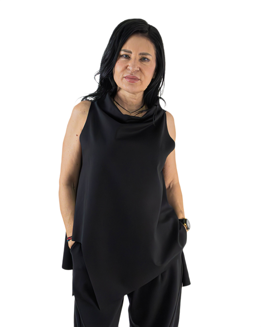 Capă Neagră Asimetrică Minimalistă | Mărime Universală (S-XL) | Qarma