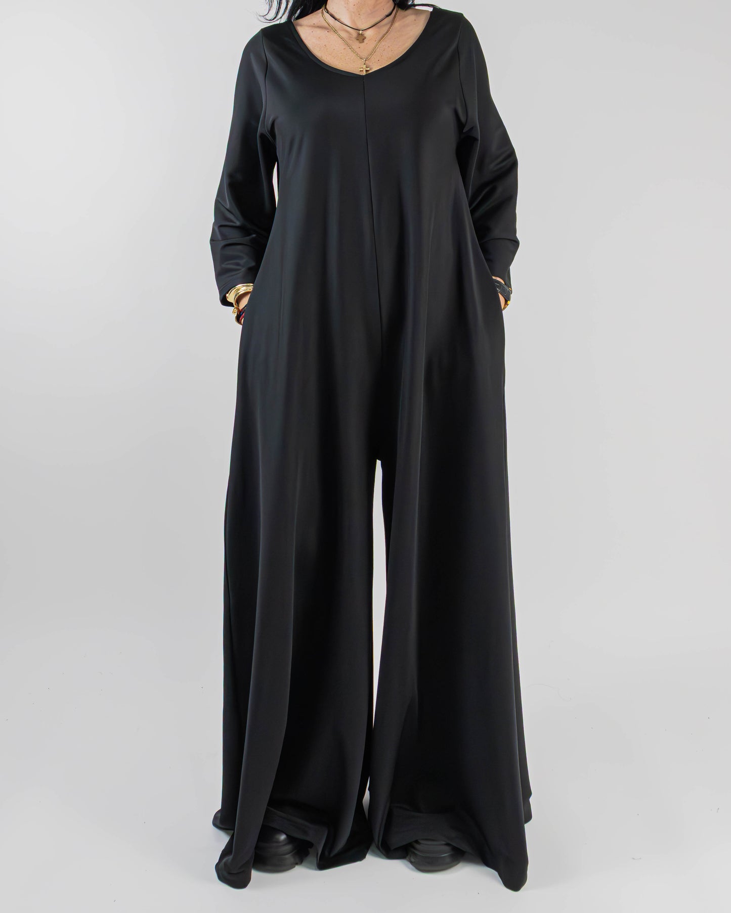 Salopetă Neagră din Lycra cu Mânecă Lungă (S-XL)