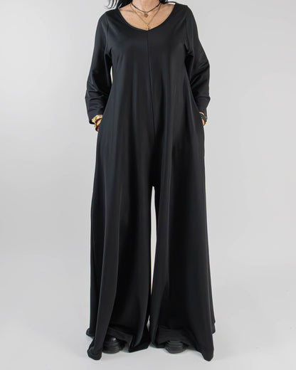 Salopetă Neagră din Lycra cu Mânecă Lungă (S-XL)