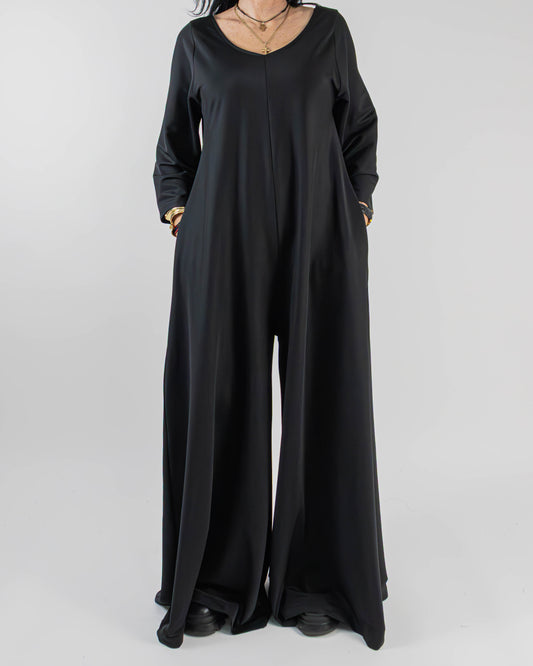 Salopetă Neagră din Lycra cu Mânecă Lungă (S-XL)