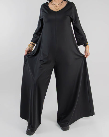 Salopetă Neagră din Lycra cu Mânecă Lungă (S-XL)