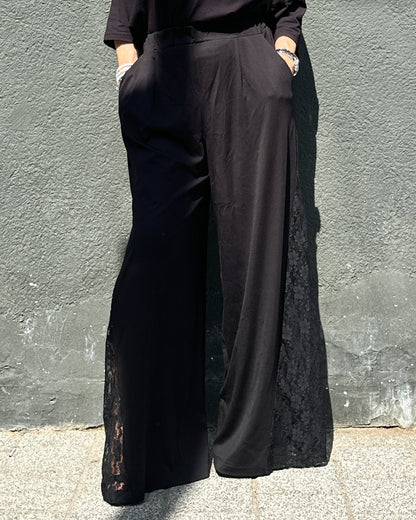 Pantaloni Eleganți Wide-Leg cu Pense și Inserție de Dantelă (S-XL)