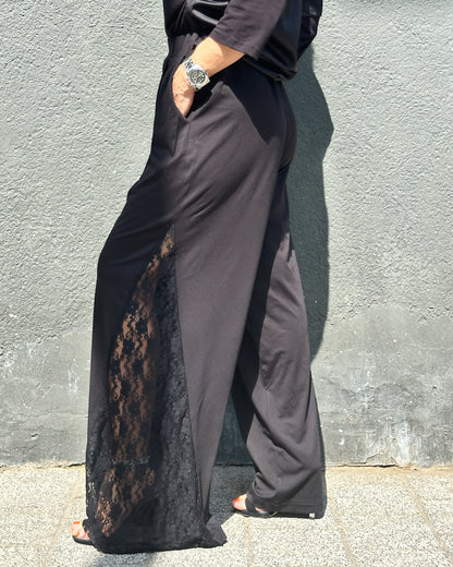 Pantaloni Eleganți Wide-Leg cu Pense și Inserție de Dantelă (S-XL)