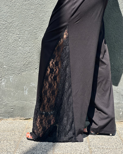 Pantaloni Eleganți Wide-Leg cu Pense și Inserție de Dantelă (S-XL)