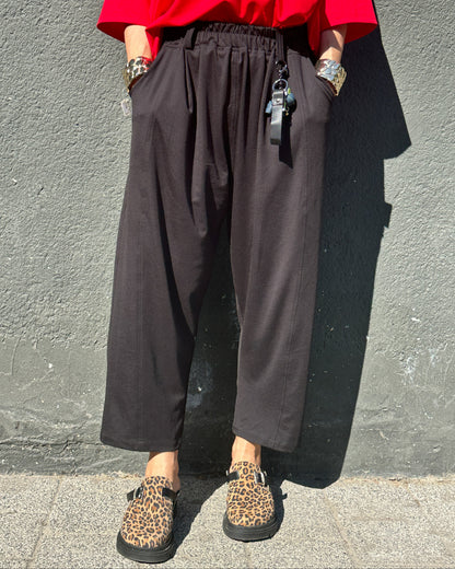 Pantaloni din Jerse de Vară Negru cu Detaliu Breloc (S-XL)