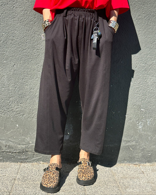 Pantaloni din Jerse de Vară Negru cu Detaliu Breloc (S-XL)