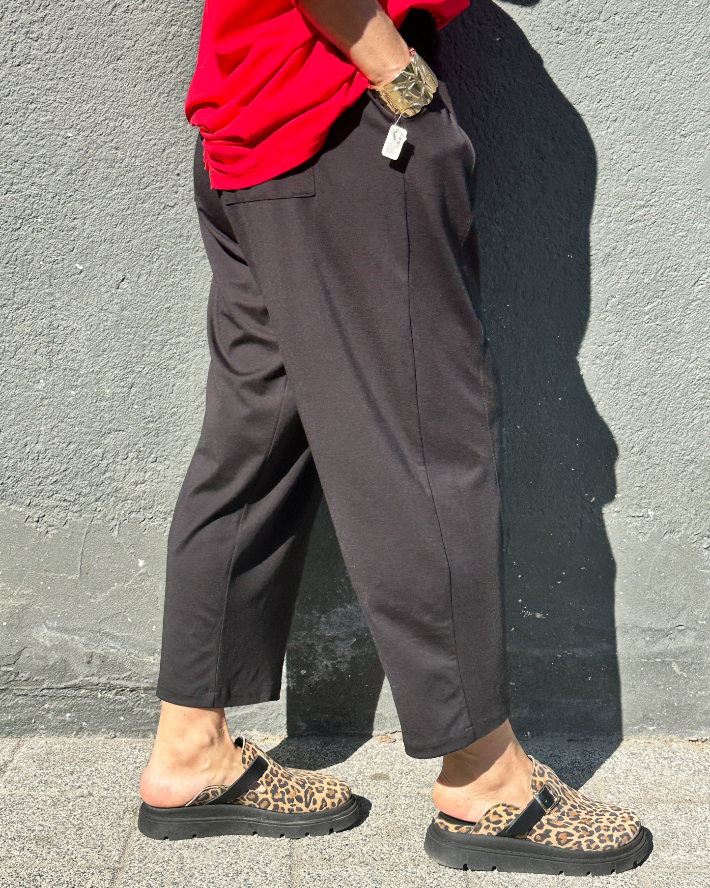 Pantaloni din Jerse de Vară Negru cu Detaliu Breloc (S-XL)