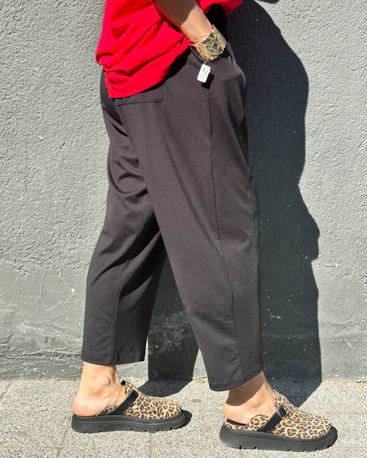 Pantaloni din Jerse de Vară Negru cu Detaliu Breloc (S-XL)