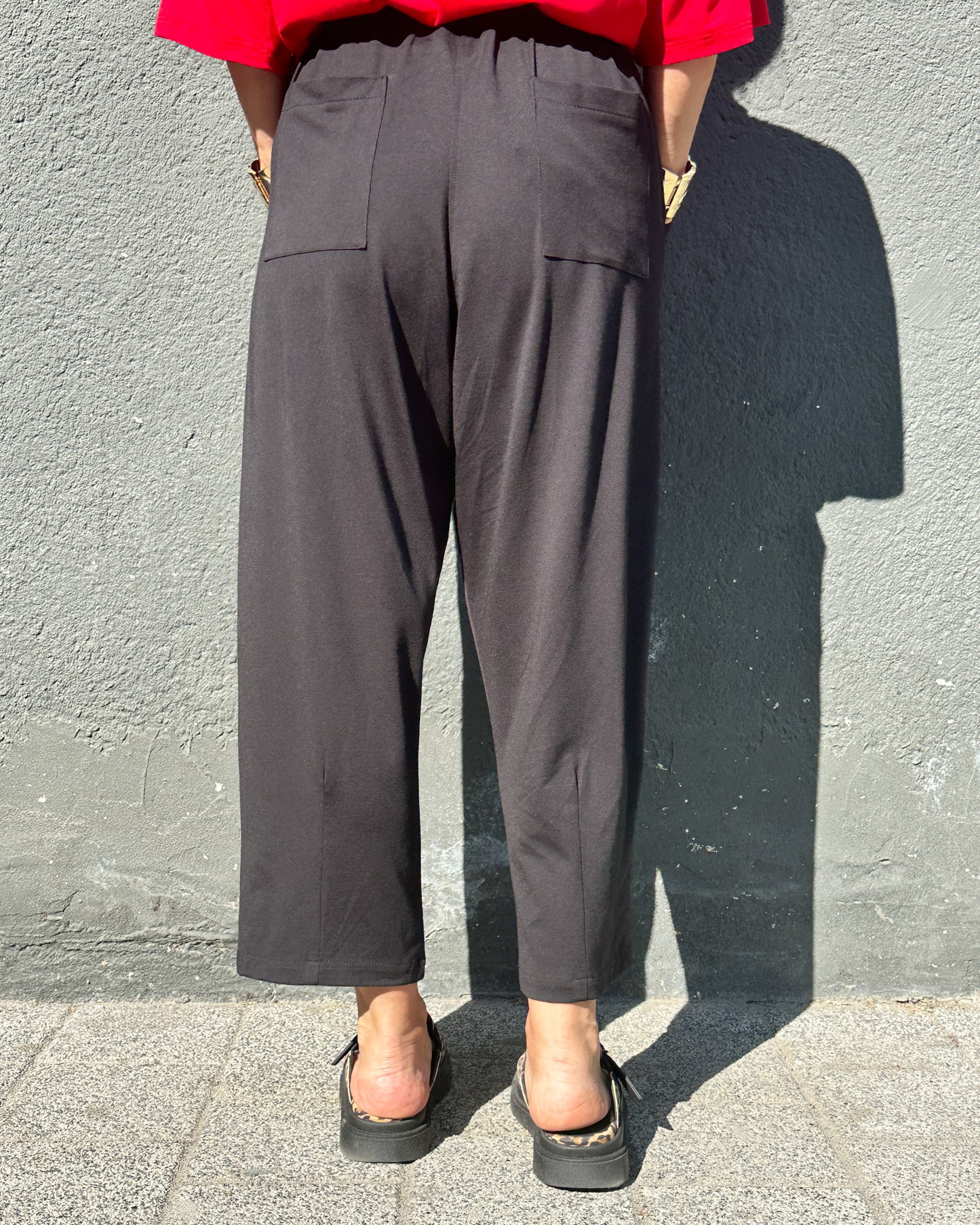 Pantaloni din Jerse de Vară Negru cu Detaliu Breloc (S-XL)