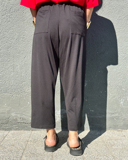 Pantaloni din Jerse de Vară Negru cu Detaliu Breloc (S-XL)