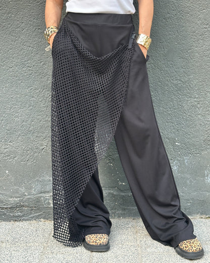Pantaloni Wide-Leg Avantgarde cu Plasă și Cataramă (S-L)