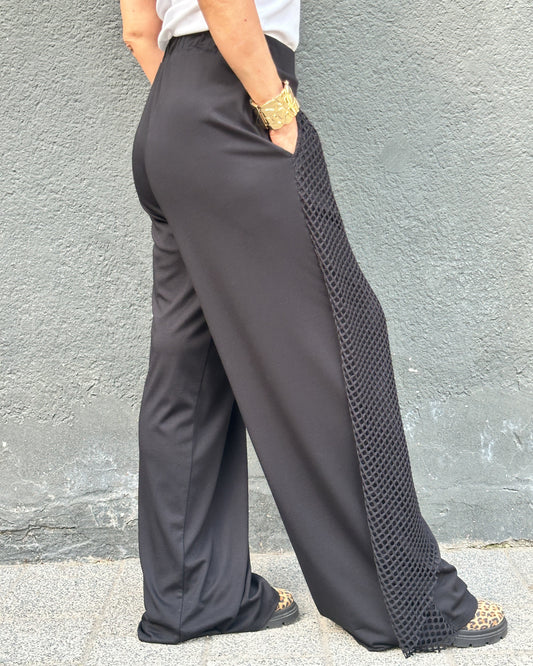 Pantaloni Wide-Leg Avantgarde cu Plasă și Cataramă (S-L)