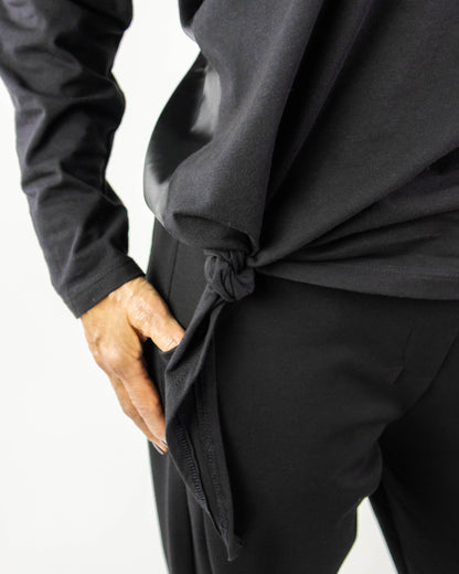 Bluză Neagră cu Nod Asimetric și Textură Duală (S-XL)