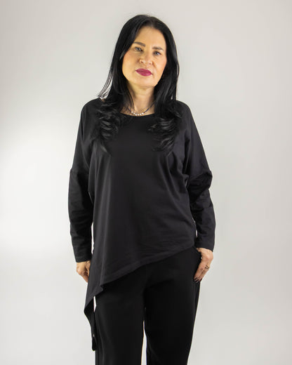 Bluză Neagră cu Nod Asimetric și Textură Duală (S-XL)