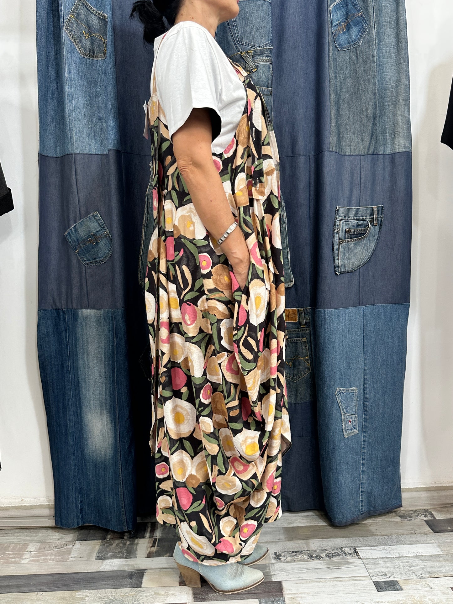 Sarafan Arhitectural cu Imprimeu Floral Culori Reci (S-XL)
