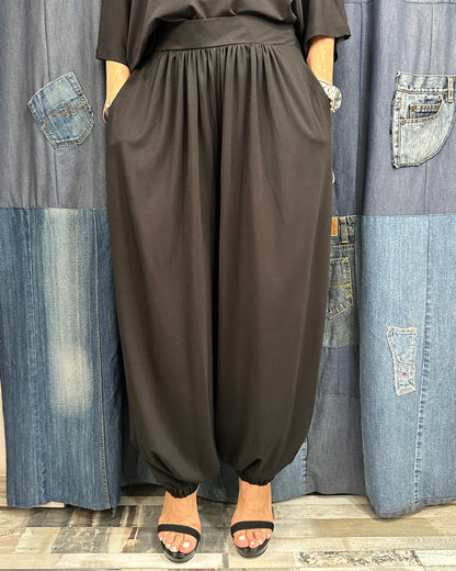 Pantaloni-Șalvar Arhitecturali cu Elastic la Gleznă (S-L)