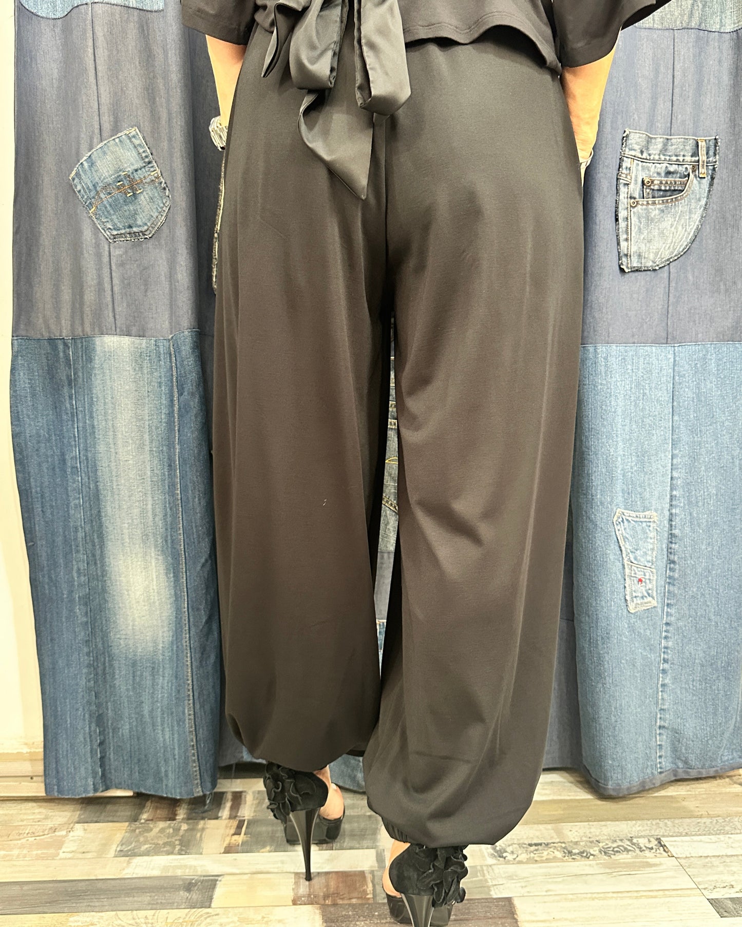 Pantaloni-Șalvar Arhitecturali cu Elastic la Gleznă (S-L)