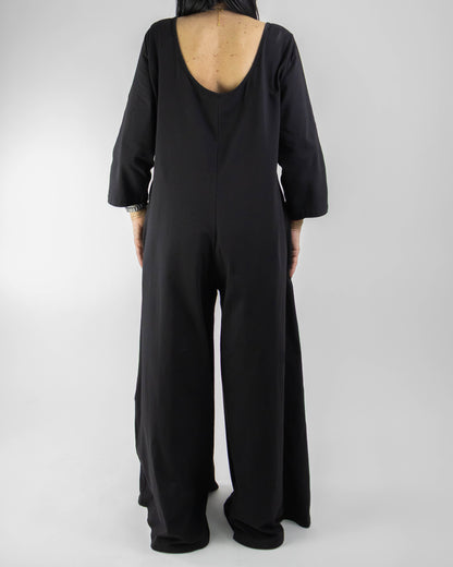 Salopetă Neagră din Bumbac cu Mânecă Lungă (S-XL)