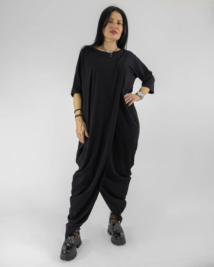 Rochie Neagră Lalea Parte Peste Parte (S-XL)