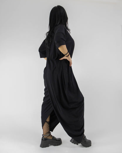 Rochie Neagră Lalea Parte Peste Parte (S-XL)