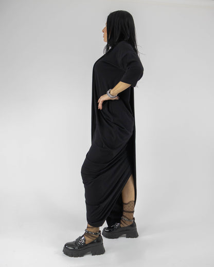 Rochie Neagră Lalea Parte Peste Parte (S-XL)