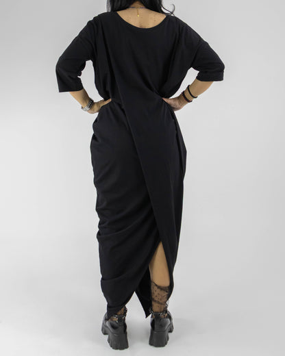 Rochie Neagră Lalea Parte Peste Parte (S-XL)