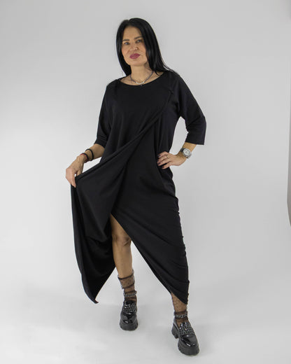 Rochie Neagră Lalea Parte Peste Parte (S-XL)