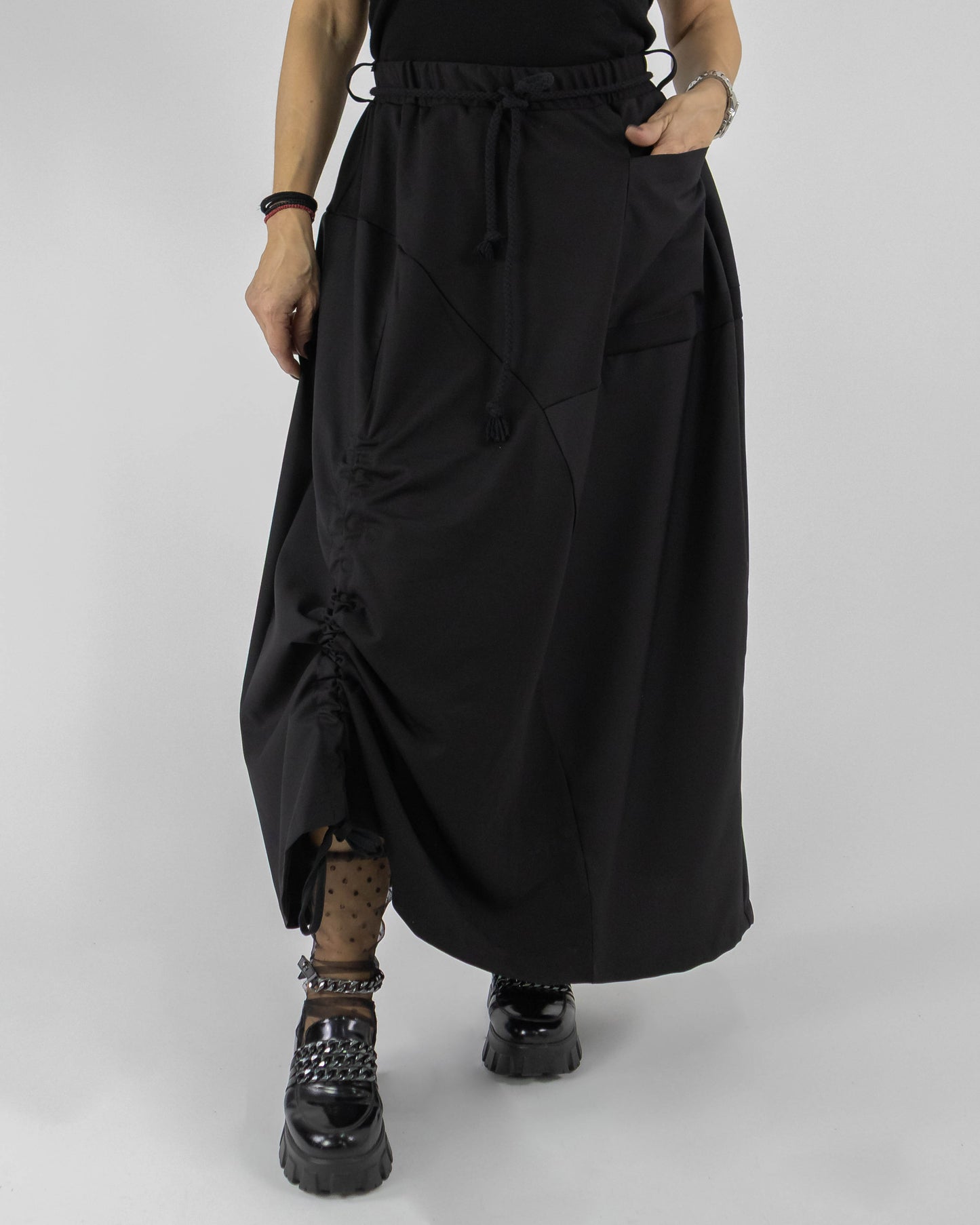 Fustă Asimetrică din Viscoză cu Șnur în Talie (S-XL)