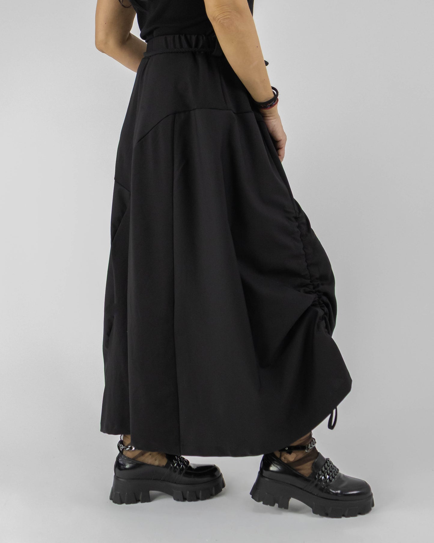 Fustă Asimetrică din Viscoză cu Șnur în Talie (S-XL)