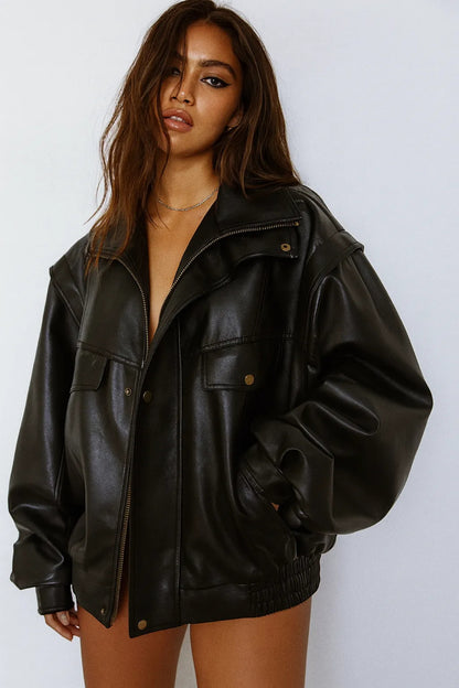 Jachetă Biker Basic din Piele Ecologică (S-XL)
