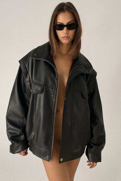 Jachetă Biker Basic din Piele Ecologică (S-XL)