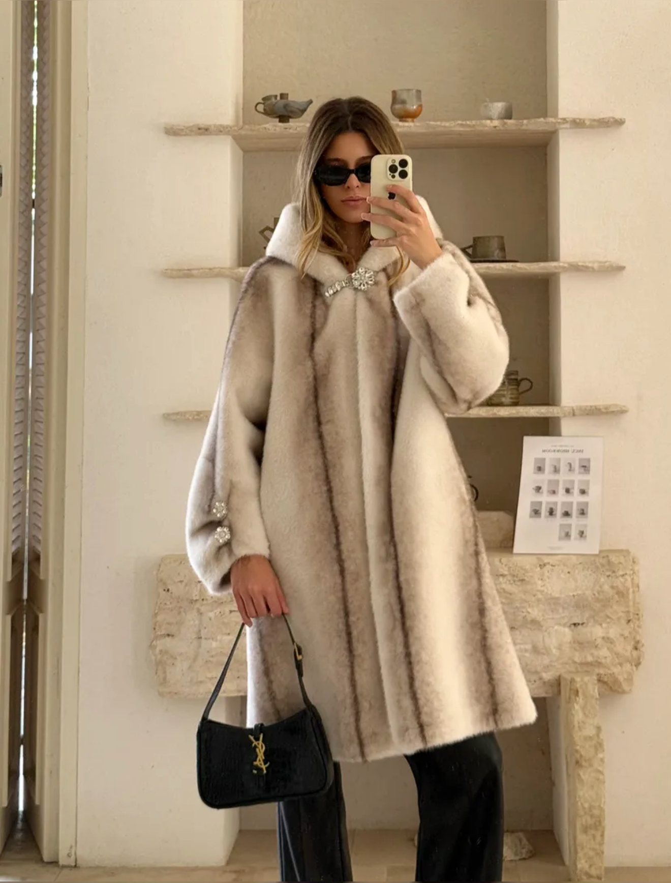 Palton Lung din Blană Artificială cu Efect Ombre | Qarma