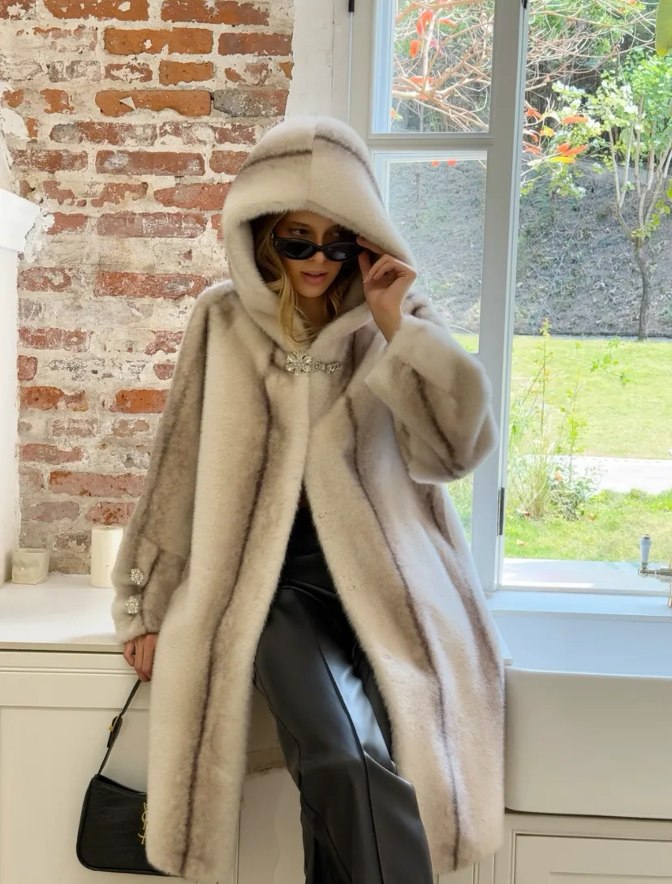 Palton Lung din Blană Artificială cu Efect Ombre | Qarma