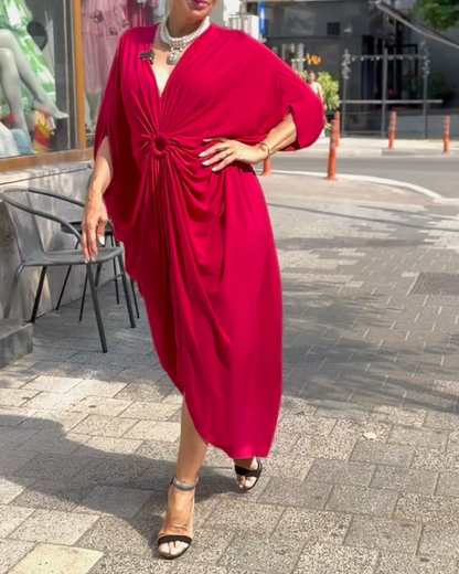 Rochie Arhitecturală Fluidă cu Detaliu Inel (S-XL)