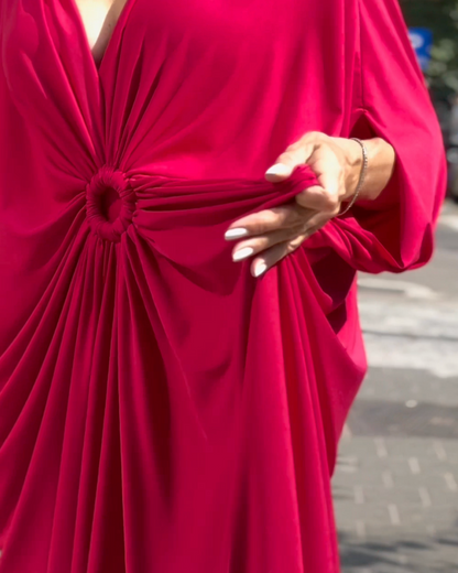 Rochie Arhitecturală Fluidă cu Detaliu Inel (S-XL)
