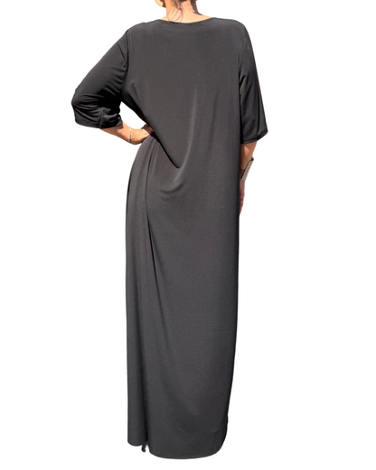 Rochie Arhitecturală Neagră Drapată pe Lateral (S-XL)