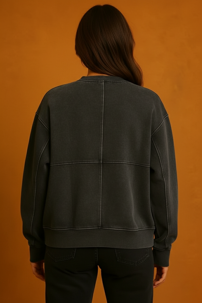 Hanorac cu Fermoar Washed Gri Închis (S-XL)