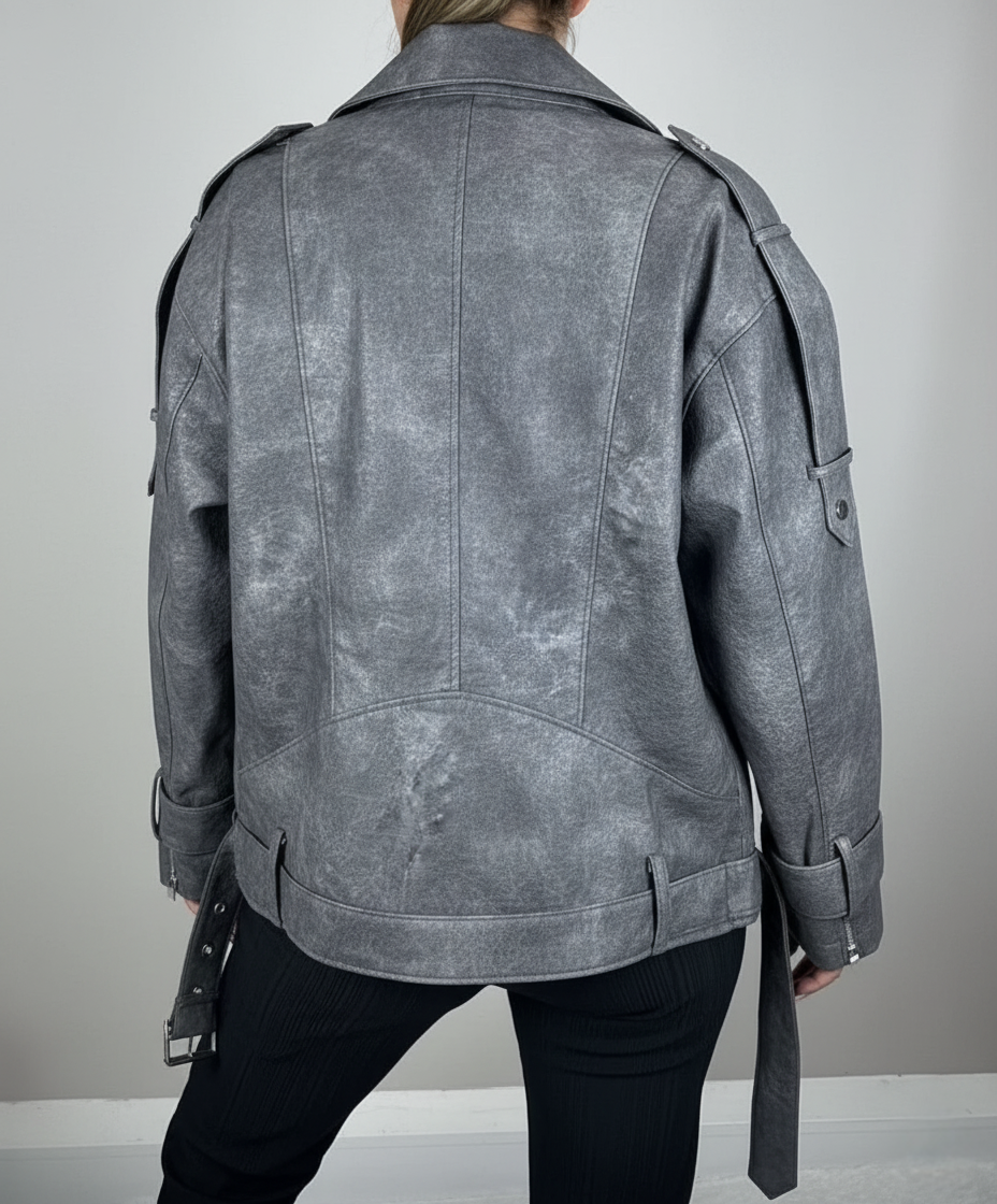 Geacă Biker Oversized Gri | Talie Unică | Qarma Selection
