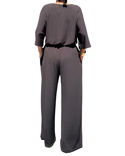 Salopetă Arhitecturală Fluidă cu Broșă Decorativă (S-XL)