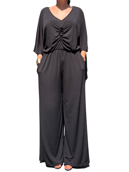 Salopetă Arhitecturală Fluidă cu Broșă Decorativă (S-XL)