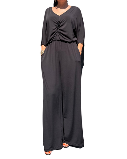 Salopetă Arhitecturală Fluidă cu Broșă Decorativă (S-XL)