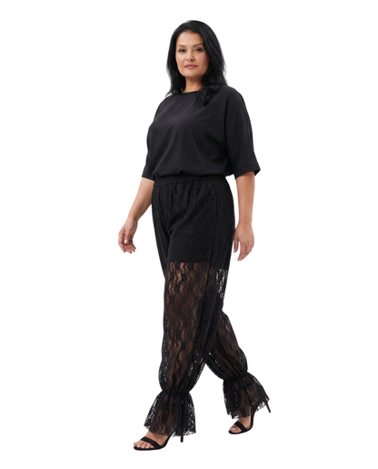 Pantaloni Arhitecturali din Dantelă cu Dublură Integrată (S-XL)