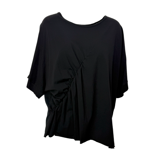 BLUZA NEAGRA CU FRONSEU SI SPATE TEXTURAT